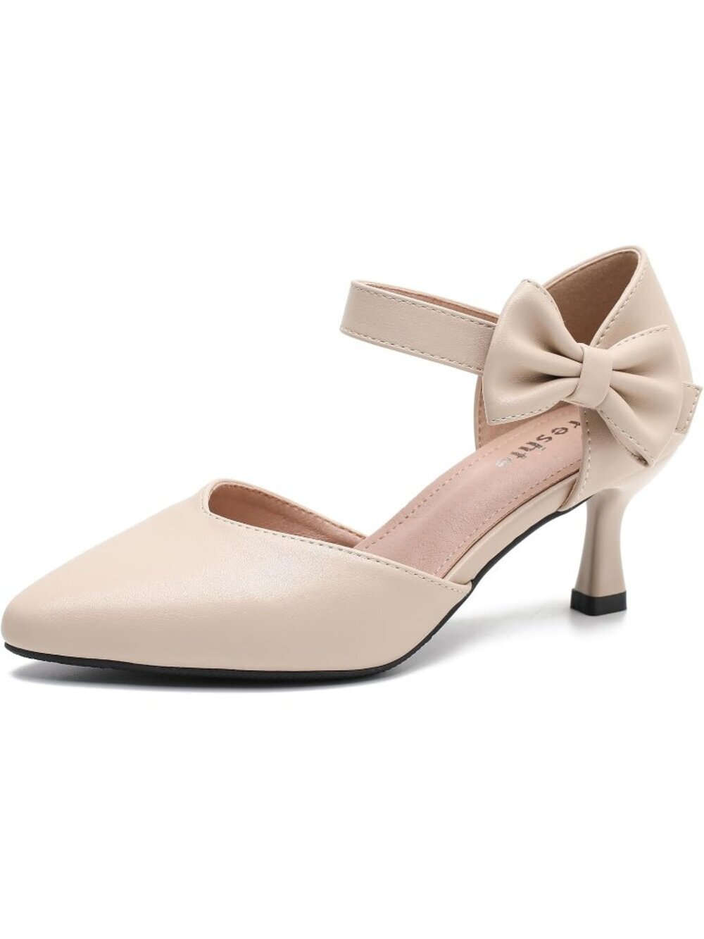 Women's Nude Matte Heel Matte Pointed Toe Bow Ankle Strap Synthetic Shoes